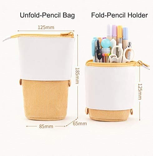 Telescopic Pencil Bag Pen Holder Stationery Case, PU Corduroy Stand-up Retractable Transformer Bag Colorful Organizer, Great for Christmas Holiday (Green)