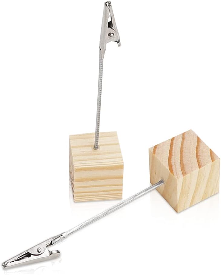 10 PCS Wooden Memo Clips Holder Table Numbers Place Card Holders Lightweight Wood Cube Base, Memo Photo Picture Paper Note Clip with Alligator Clip Clasp for Displaying Number Cards