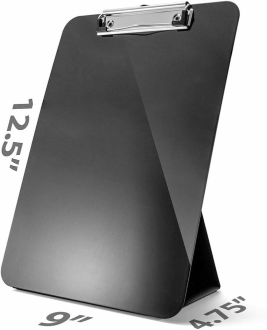 Officemate Recycled Plastic Free Standing Clipboard with Easel Back, Lightweight Portable Writing Foldable Clip Board for School, Office, Home, Restaurant, Black (83039)