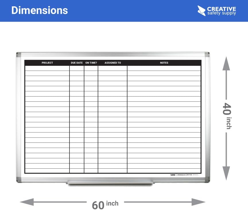 Magnetic Project Planning Dry Erase Whiteboard – Wall Mounted with Aluminum Frame & Marker Tray – Easy Erase Planning Board for Office, Teams & Scheduling 36" x 24"
