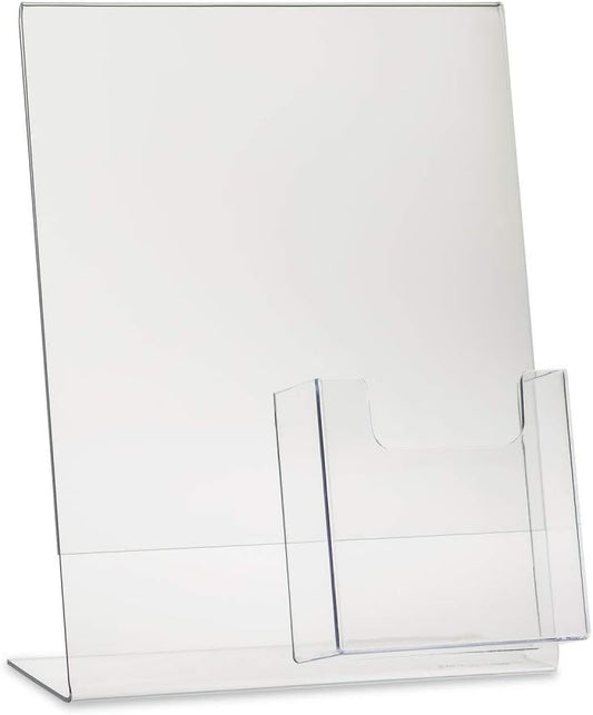 SOURCEONE.ORG Deluxe Clear Acrylic Slant Back Sign Holder Premium 8.5 x 11 Inches with Trifold Brochure Pocket