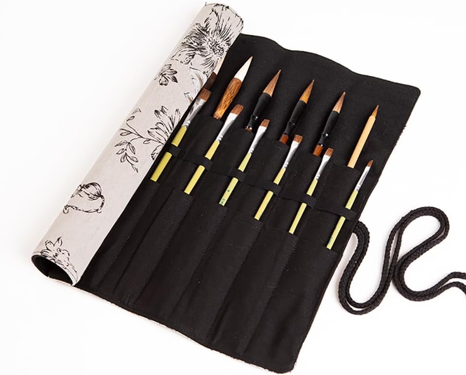 Funny live Paint Brush Holder Art Supplies, Artist Brush Holder & Art Supply Storage Organizer Roll-Up Case Bag, Protect Acrylic Oil Watercolor Paintbrushes (Peony-20 Slot Pockets)