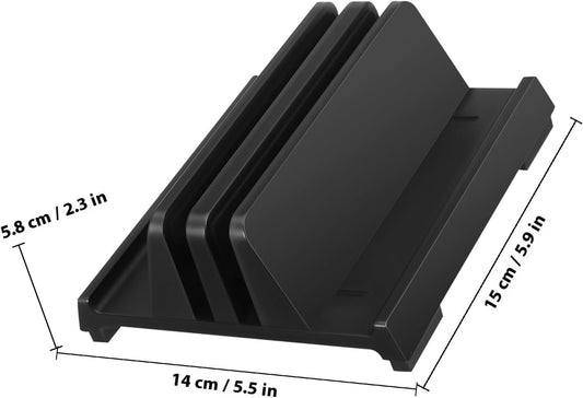 Adjustable Laptop Vertical Stand with Dual Slots Black Desktop Organizer Laptop Holder for Notebook Tablet and Phone Workspace Storage