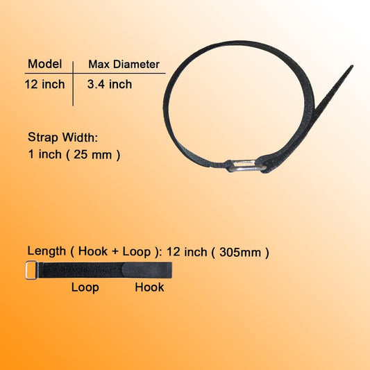 18 inch Extend Cable Strap and Adjustable Securing Strap with Buckle - 12 PCS Reusable Hook and Loop Fastening Nylon Cable Tie Wrap