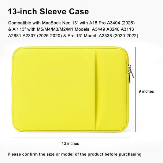 Laptop Sleeve for MacBook Neo/Air/Pro 13 inches A18/M5/M4/M3/M2/M1 Chip 2026-2020 A3404 A3449 A3240 A3113 with 2 Pockets Tablet Bag Case Accessories (Bright Pink)