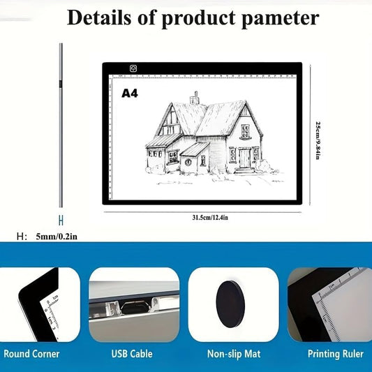 A4 LED Copy Board Light Tracing Box LED Light Pad Memory Function USB Powered Stepless Dimmable Light Table for Drawing, Weeding Vinyl, Diamond Art, Sketching and Animation