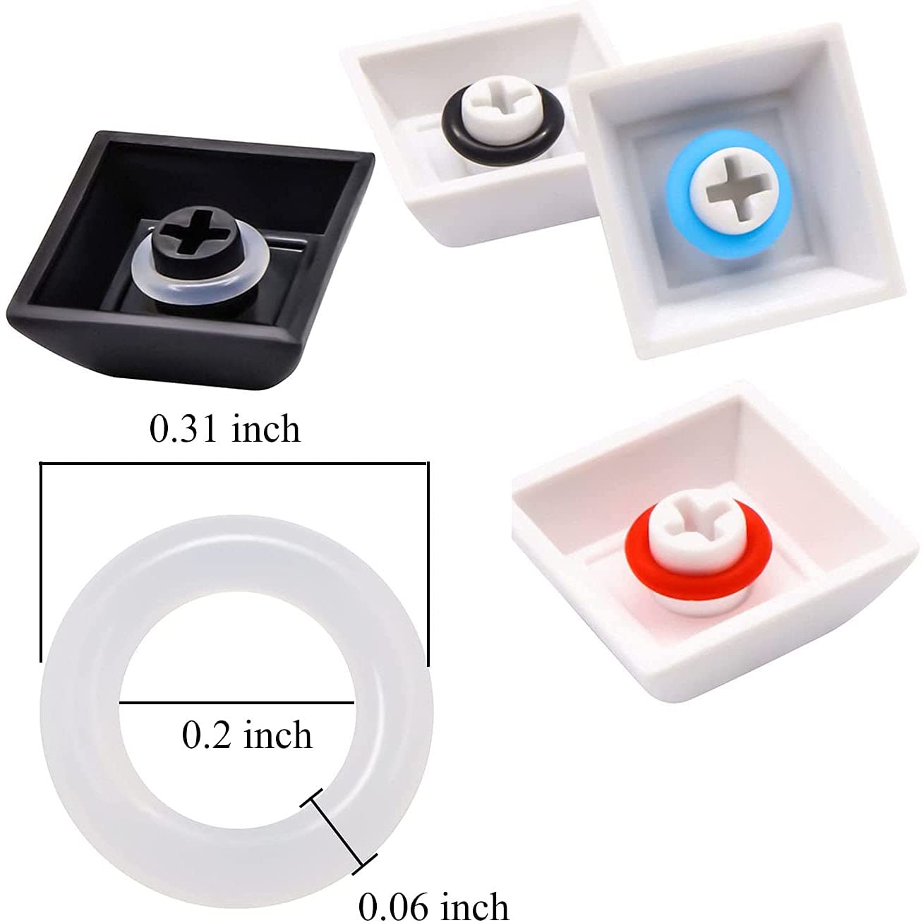 DGZZI 150pcs Rubber O-Ring Switch Dampeners Keycap 8x5x1.5mm Clear White Cherry MX Switch Keyboard Damping O-Ring