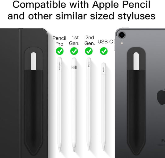 MoKo Pencil Holder Sticker Fit Apple Pencil Pro, Apple Pencil (USB-C), iPencil 1st/2nd Generation, Elastic Pencil Pocket Pouch Adhesive Sleeve Attached to iPad Case for Stylus Pens,Black