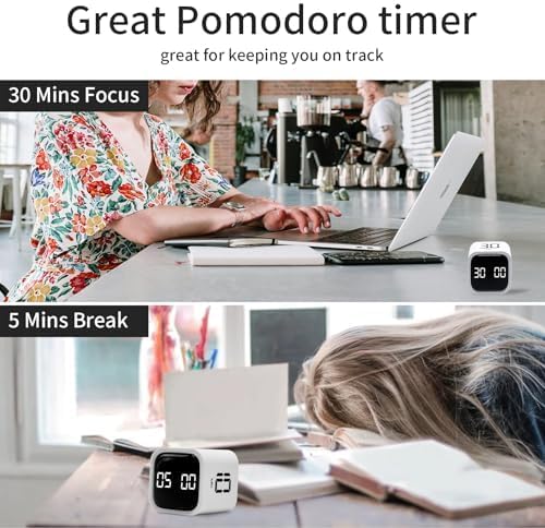 Productivity Timer Flip Gravity Sensor Cube Timer Countdown & Countup,Mute & Vibrate & Sound,5/10/30/60min & Custom Timing, Perfect for ADHD,Work,Learning,Kitchen Cooking (1Black)