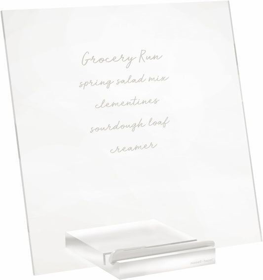 russell+hazel Acrylic Dry Erase Board and Marker, Memo Tablet for Desktop with Stand, Clear Acrylic, 12” x 6” x 11.5” (31384)