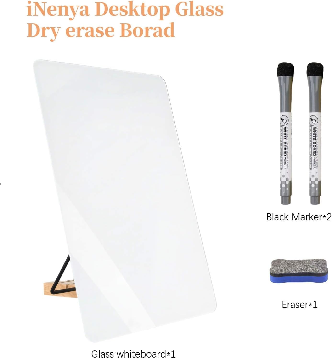 Glass White Board with Stand,Magnetic Mini Dry Erase Board for Desk,Small Desktop Whiteboard with Solid Wood Bracket