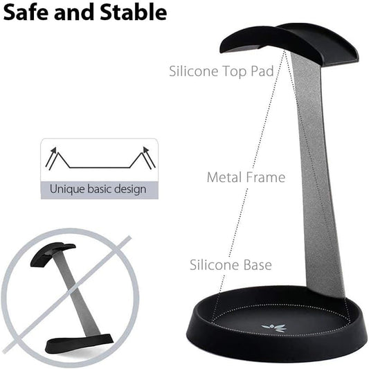 Avantree HS102 - Metal & Silicone Headphone Stand Hanger with Cable Holder, Black Desk Earphone Mount Rack, Fancy Music Studio Accessories