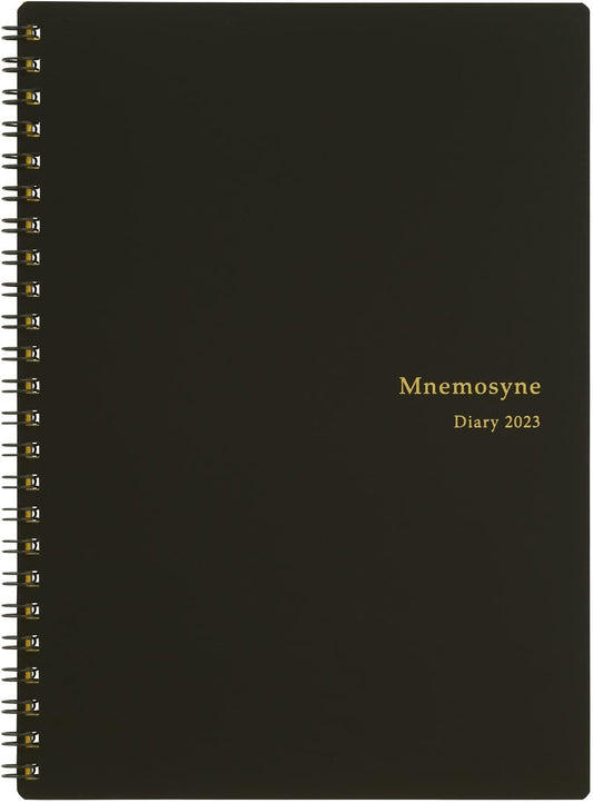Maruman Mnemosyne Lined Notebook- Vertical A5, 5.83" x 8.27", 70 Sheets / 140 Pages, 7mm College Ruled With Center Line Journal, Perforated Pages & Wire-Bound to Lay Flat, Black, Made in Japan - Colors A