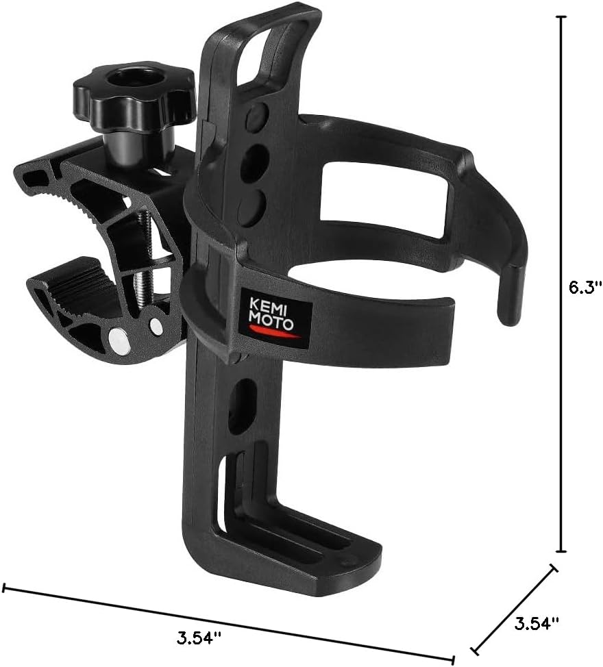 KEMIMOTO ATV Cup Holder Motorcycle Bottle Holder Universal Drink Holder with 0.6-1.56in Metal Clamp for 20oz Bottle for Bike Boat, Stroller, Walker, Wheelchair, Scooter, Golf Cart