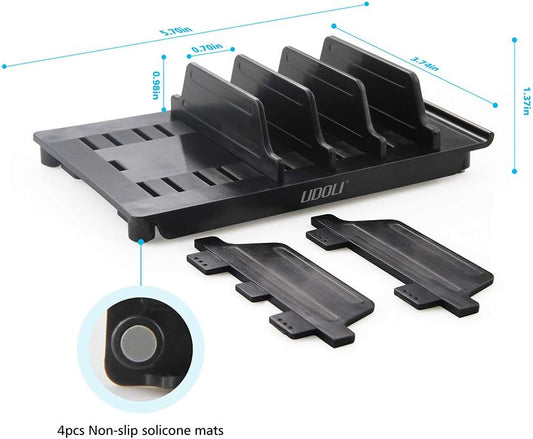 Adjustable Universal Multi Device Organizer Dock Stand Holder, Tablet Cell Phone Desktop Stand for iPhone Samsung Galaxy Google Nexus Kindle (Black)- No Charging Port