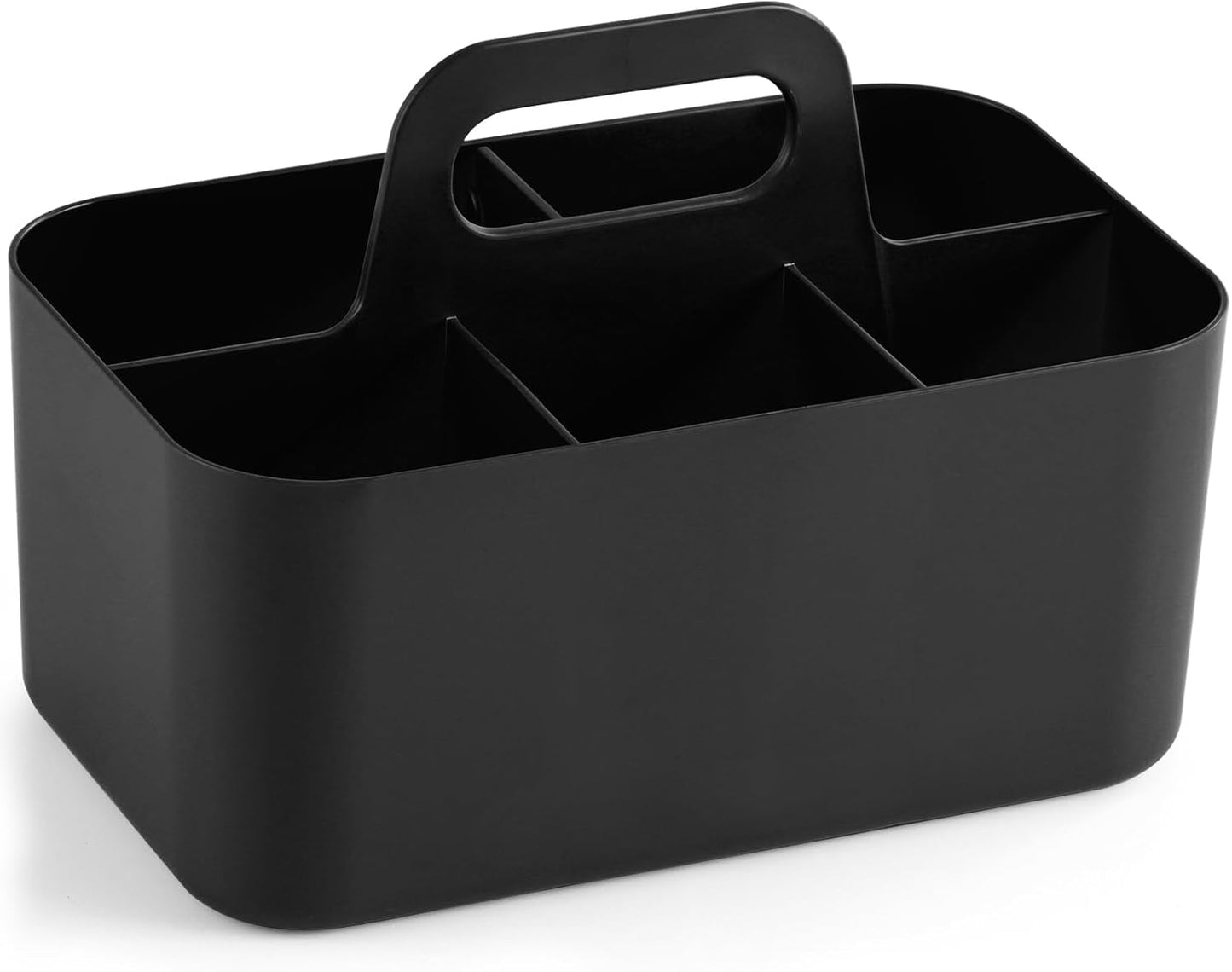 Multiuse Caddy Organizer with Handle, Portable Divided Plastic Tote Bin - Art Craft, Stationary Pen Marker Crayons, Makeup Hair Supplies Storage - Bathroom, Classroom, Dorm, Office, Desk Holder -Black