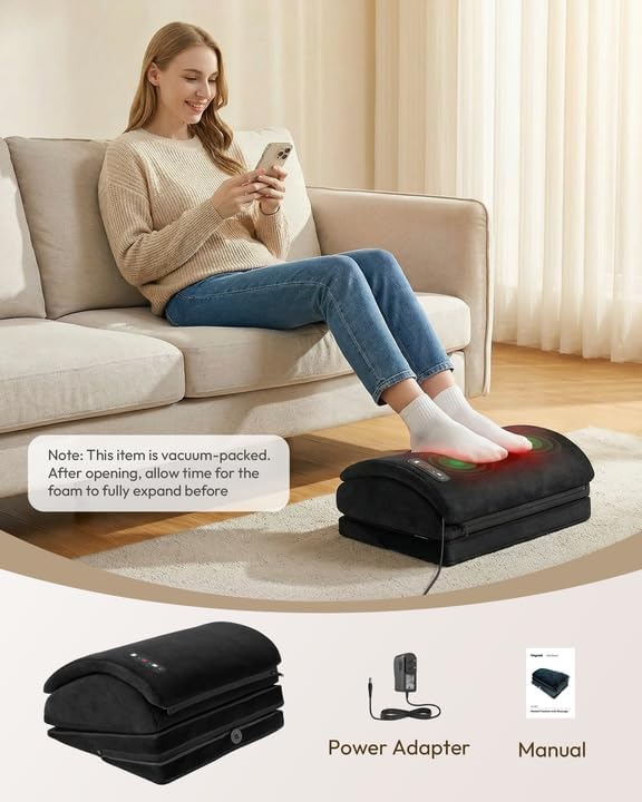Heated Foot Rest for Under Desk with Vibration Massage, Memory Foam Desk Foot Stool with 4 Adjustable Heights, Ergonomic Foot Rest for Pain Relief, Non-Slip Office Footrest with 3 Heat Levels & Timer