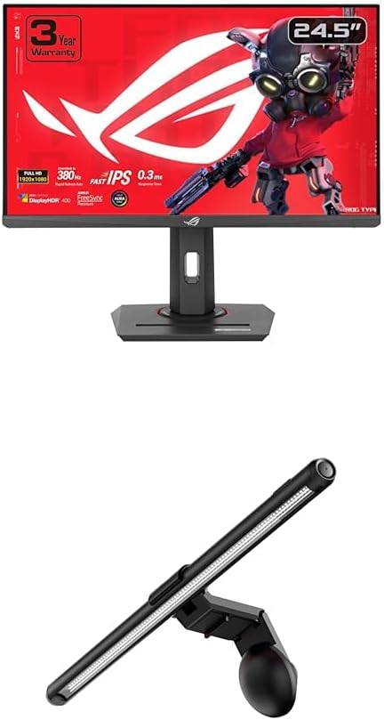 ASUS ROG Strix 25” (24.5-inch viewable) 1080P HDR Esports Gaming Monitor (XG259QNG) ROG Aura Monitor Light Bar (ALB01)