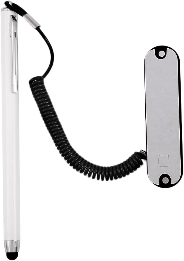 Stylus Pen with Holder and Spring Tether – 6mm Soft Tip Touch Screen Pen for Capacitive Screens, Anti-Loss Stylus with Dock for iPad Android Tablets Laptop Car GPS – No Bluetooth or Battery Needed