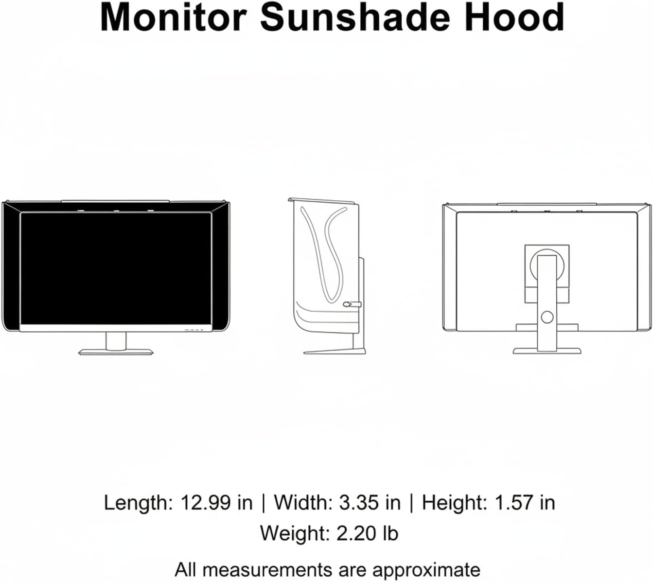 13-Inch Monitor Sunshade Hood, Adjustable PU Leather Screen Visor for Bright Offices, Black