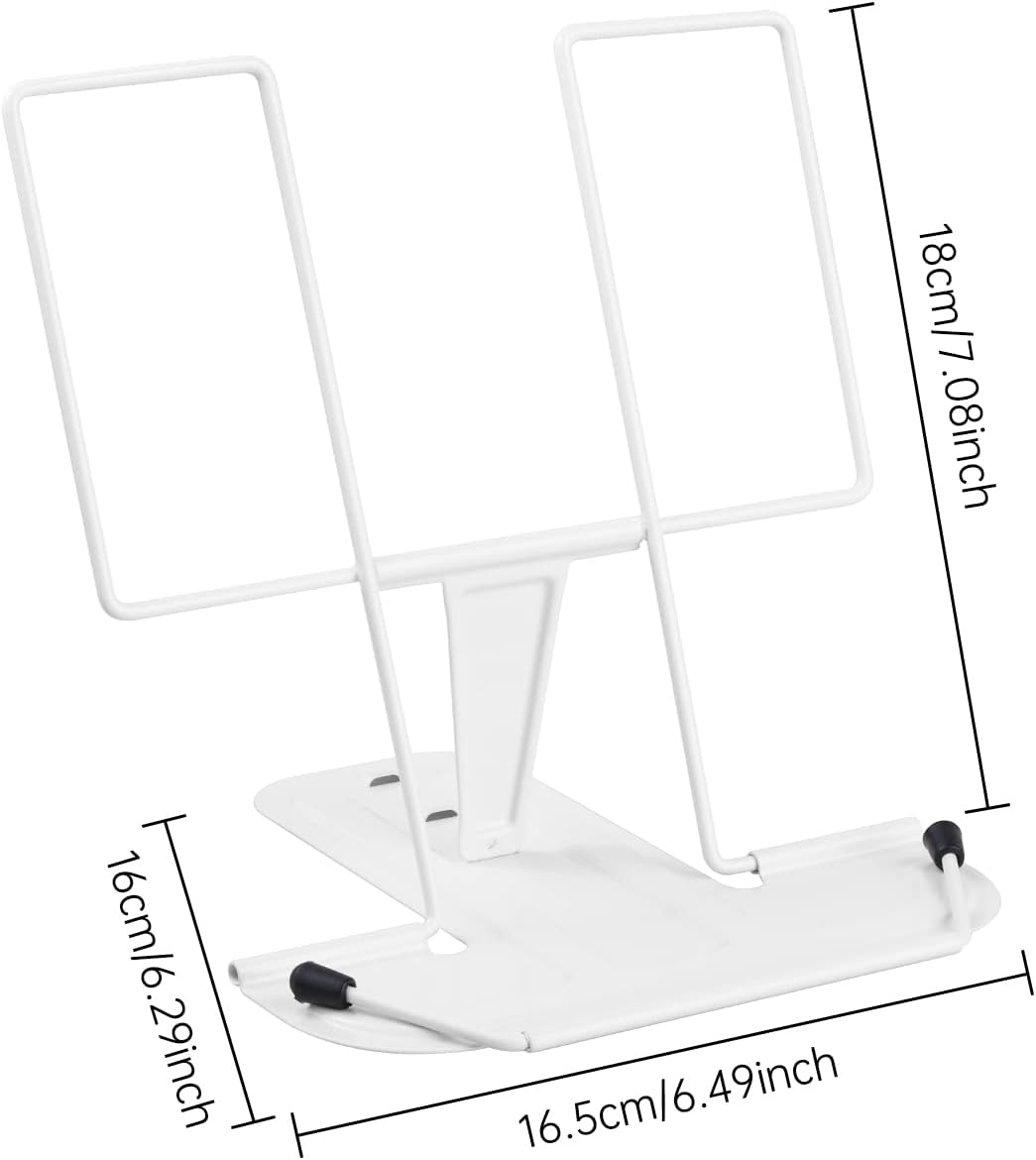 Metal Book Stand for Desk, Adjustable Reading Rest Book Holder, Portable Cookbook Documents Holder, Sturdy Typing Stand for Recipes Textbooks Tablet Music Books with Page Clips (Green)
