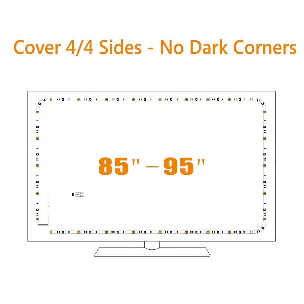 USB TV Backlight LED Strip Lights Kit for 24 to 60 inches Smart TV Sony LG Monitor, HDTV Wall Mount Stand Work Space Gaming Room Decor, LED Bias Ambient Mood Lighting