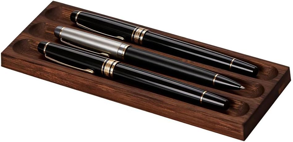 Pen holder Organizer of Office desks, Walnut Desk Pen Stand,Wave Pen Tray Accessory,Suitable for School,Home,Desktop Office Art Accessories(Walnut, 3 Grid).
