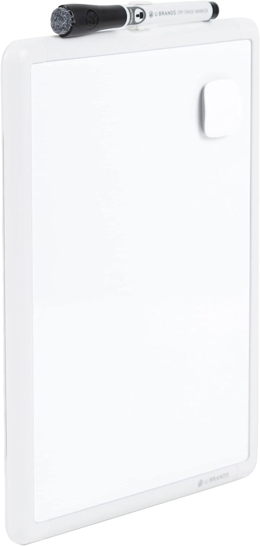 U Brands Contempo Magnetic Small Whiteboard, 8.5” x 11”, White Modern Frame, Mini White Board for Students, Fridge and Locker Dry Erase Board, Includes Marker & Magnet