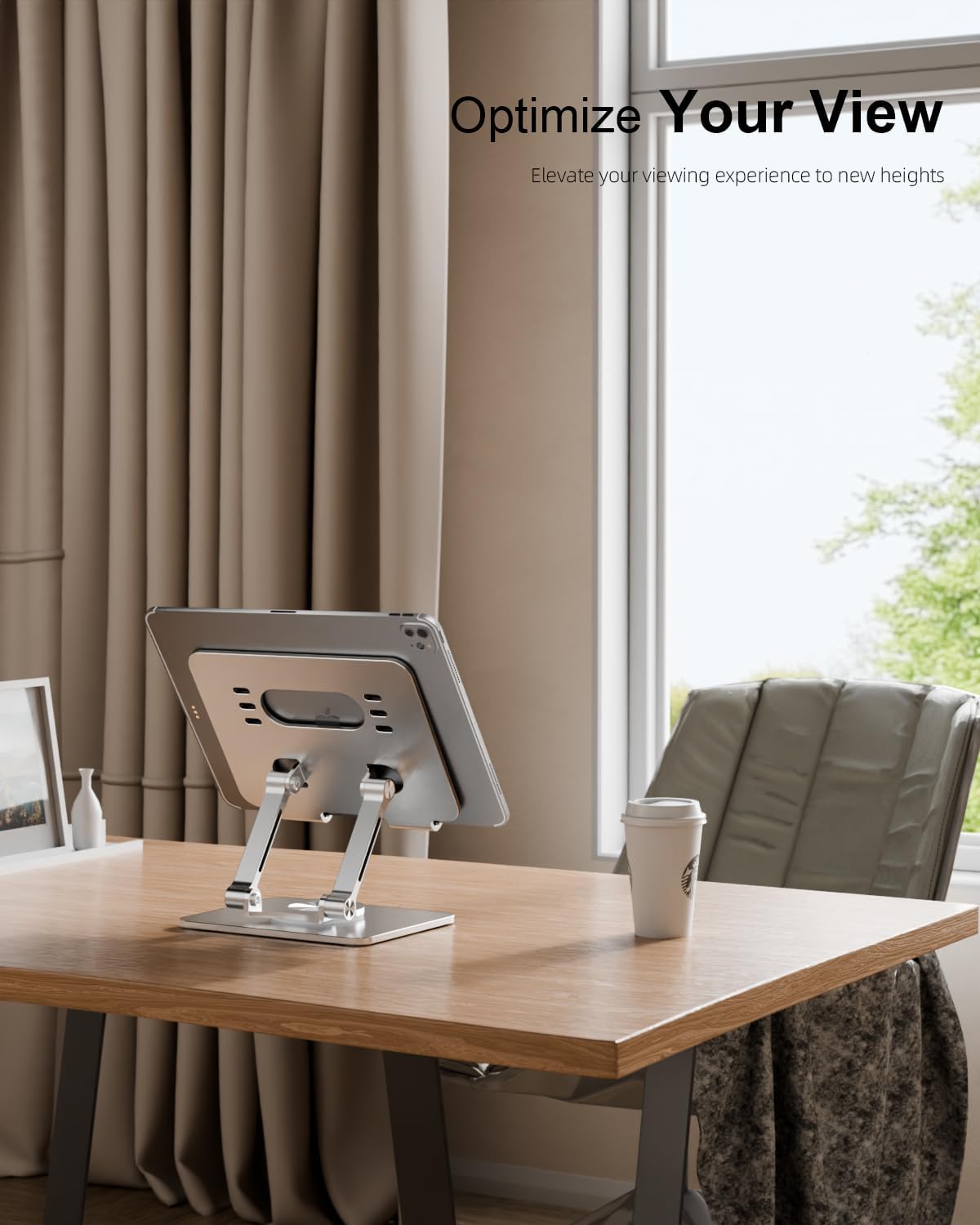 Orlian Tablet Stand Holder with Thickened 360°Rotating Base Dual Rod Adjustable Aluminum Stand for All 5.8-12.9” iPad Samsung Phone Tablet Kindle E-Reader and More, Black