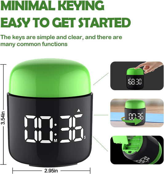 Large Display Digital Timer Stopwatch, Retro Manual Twist Table Count Down & Up Game Timer, Easy to use, Night Light Silent & Sound Timers for ADHD Study Work Kitchen Classroom Yoga Gym (Tangerine)