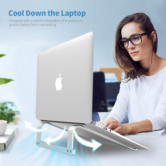 LENRUE Laptop Stand for Desk,Stable MacBook Pro Stand,Ergonomic Aluminum Computer Riser for 12 13 15 16.2 inch ,Computer Cooling Stand for Mac MacBook Pro Air,HP, Dell, More PC Notebook (Silver)