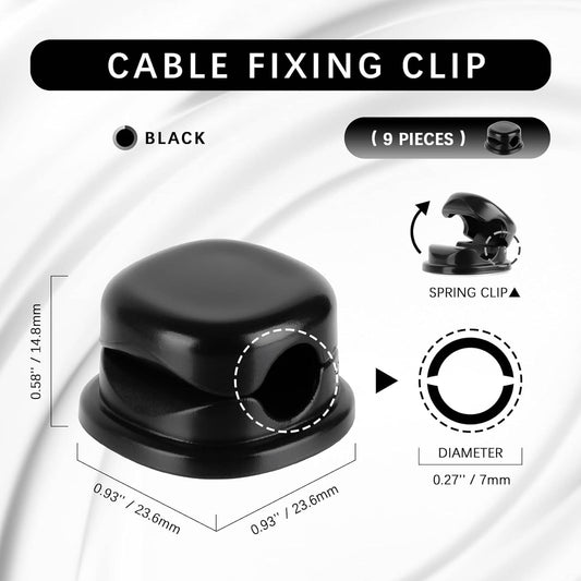 Desk Cord Holder, 9PACK Cord Organizer Clips, Spring-Loaded Cable Management for Nightstand, Car & Office – Premium Adhesive, Easy Access, No Damage, Phone Charger Wire & More, Black