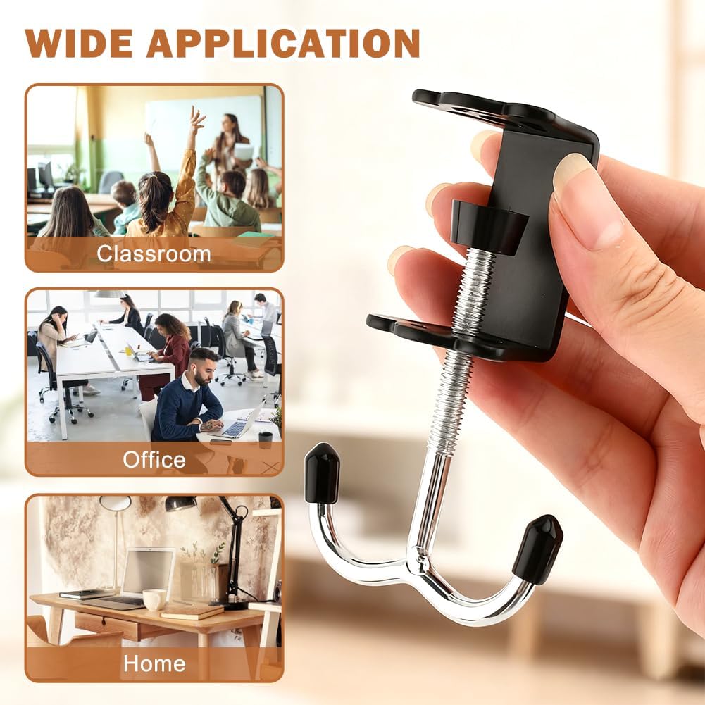 3 Pack Purse Hook for Table&Desk,100lb Capacity High-Strength Alloy Hanger,Multi-Use Desk Hooks with Adjustable Clamp-On Design for Handbag,Backpack,Headphone,Space-Saving Office Table Accessories