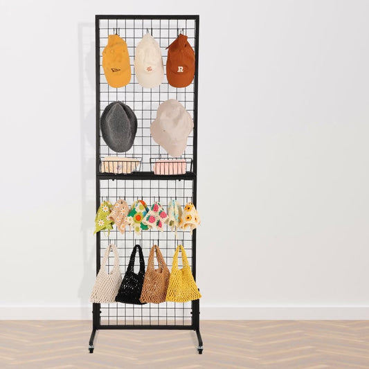 3 Packs 1.8' x 5.7' Grid Wall Panels Standing Wire Grid, Display Rack with T-Base Wheels Freestanding Gridwall Panel Tower for Shows, Black