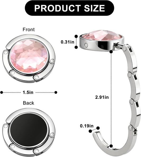 Making Your Bag Within Reach: 4-Pack Large Crystal Foldable Handbag Hanger for Table, Bag Hook for Table, Purse Hook for Table. Thank You Gifts for Women. 4 Mixed Colors (Pink&White&Lavender&Blue).