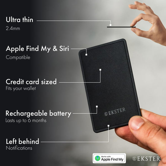 Ekster Finder Card Wallet Tracker, Rechargeable Bluetooth Tracking Card, Works with Apple Find My & Siri, Slim Credit Card-Sized Wallet Finder for Wallets, Bags & Gear