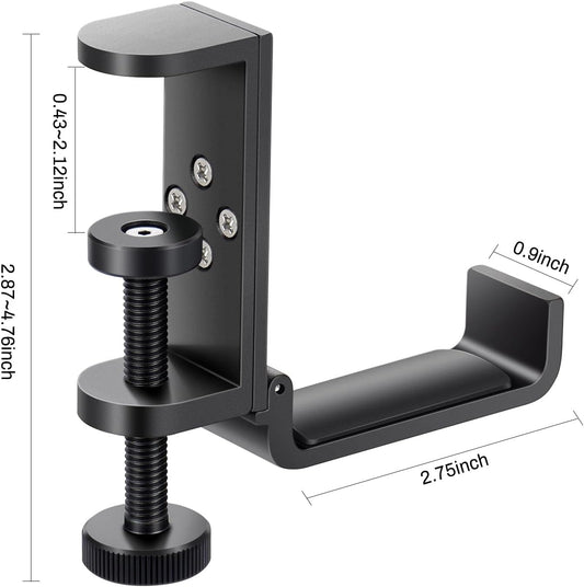 All Aluminum Foldable Headphone Holder for Desk, Headset Stand for Desk,Backpack Holder Hook for Desk,Table Bag Hook,Under Desk Clamp Hook for Gaming PC Accessories,Black