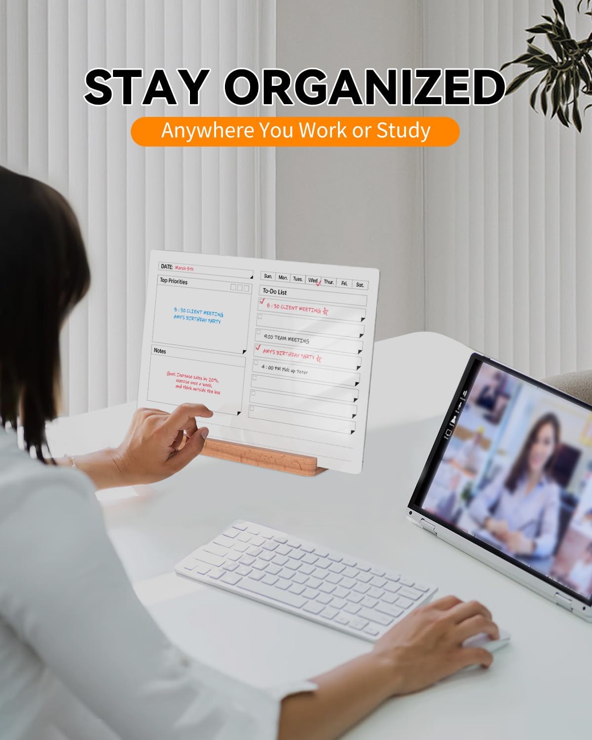 Acrylic Dry Erase to-Do List Board with Solid Wood Base, 9x13 Desktop Whiteboard Planner, Task Organizer for Office/Home/School, Includes 3 Dry Erase Markers (White)
