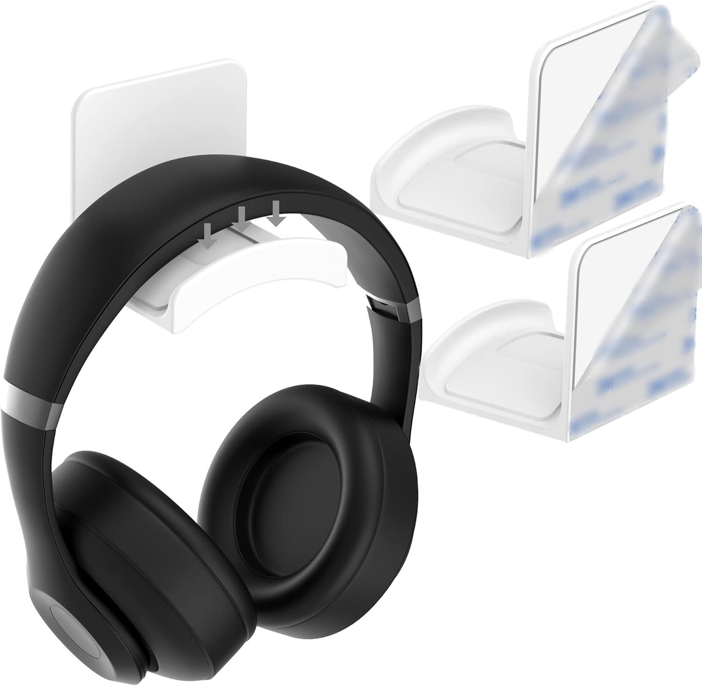 HomeMount Headphone Stand Headset Holder - Adhesive Gaming Headphone Hanger Hook Desk Mount for Most Headphone & Controller (White)