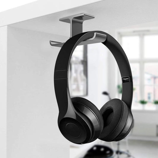 Headphone Hanger Stand Under Desk Hook Aluminum Stick-On Adhesive Dual Headsets Holder Mount PC Gaming Accessories for All Headphones