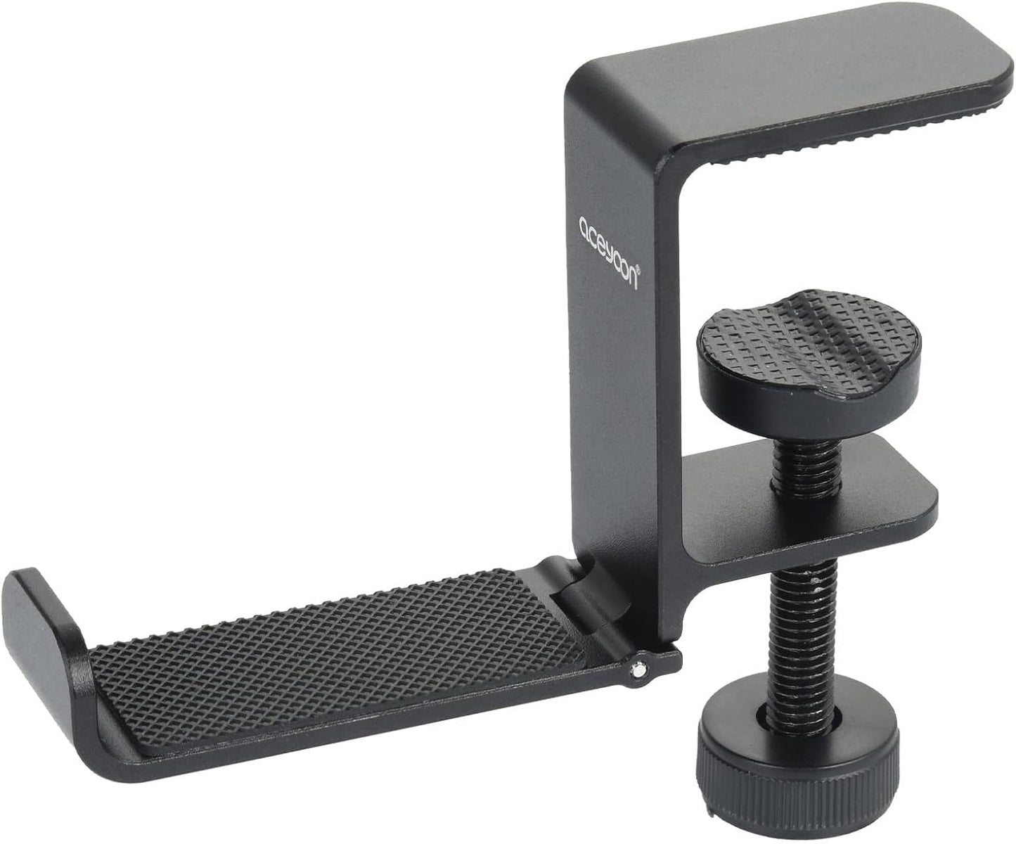 aceyoon Foldable Headphone Stand for Desk, Aluminum Headset Stand Clamp Hook Under Desk Space Save Mount, Headset Holder for Gaming Headphone, Office, Backpack, Bag, Purse Hanging (Black)