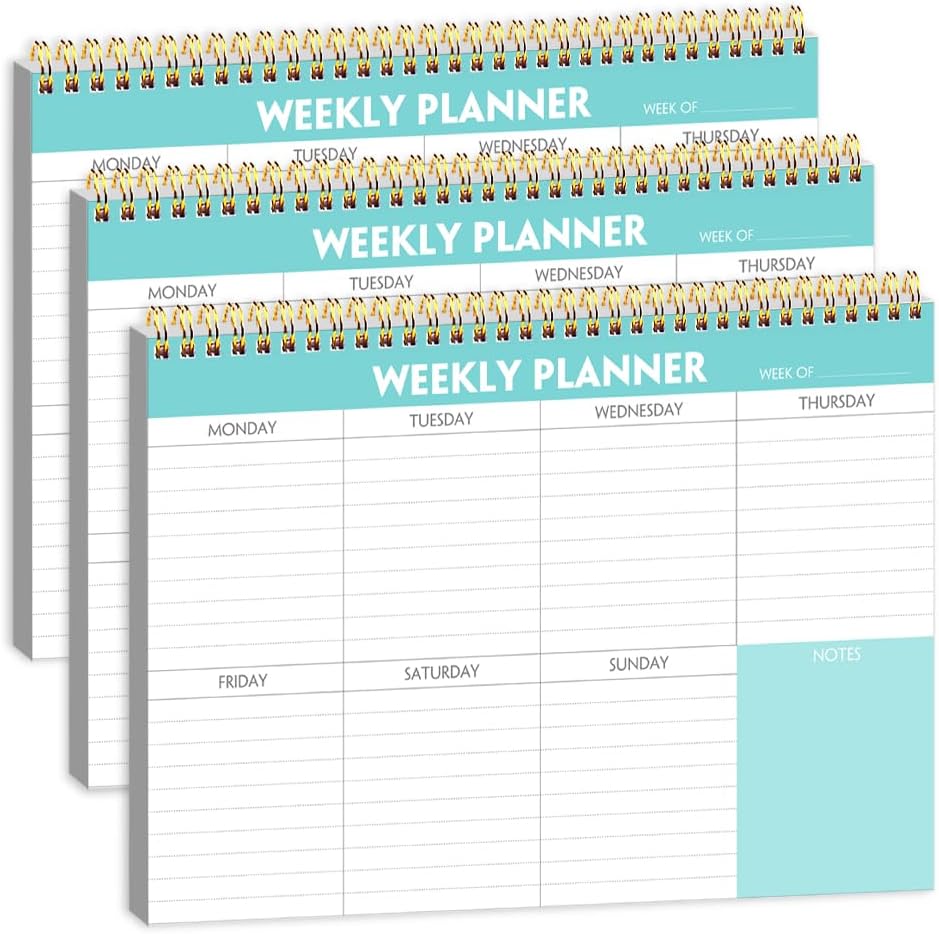 (3-Pack) Weekly Planner - 7" x 10" Weekly Pad Organizers Habit Tracker Journal for Man & Women, 52 Sheets, 100gsm Paper, Undated Weekly To Do List Notepad with Your Life, Teal