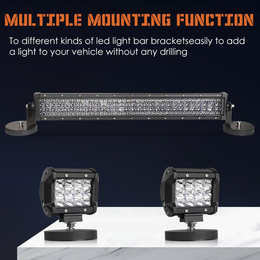 Magnetic Light Bar Mount, Powerful Magnetic Base LED Light Bar Mounting Brackets for Offroad Driving Lighting(2PCS)