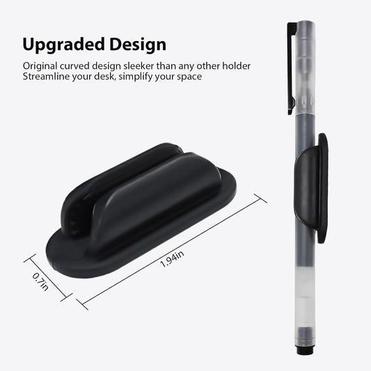 TENOC 3 Pack Adhesive Pen Holder, Silicone Pencil Holder for Desk & Wall, Flexible Marker Clip Organizer for Classroom, Car, Clipboard & Office, Oval, Black