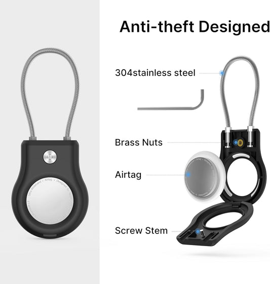 Air Tag Holder - (4 Pack) Air tag Lock Keychain with Wire Cable Compatible with Apple AirTag,Ultra Durable Anti-Lost Protective Case with Keyring for Luggage, Key, Backpack, Pet, Bag, Black
