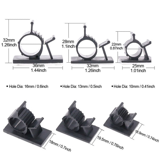100Pcs 3 Sizes Adjustable Multipurpose Self-Adhesive Cable Clips Wire Clamps Cord Holders Cable Organizers for Cord Management