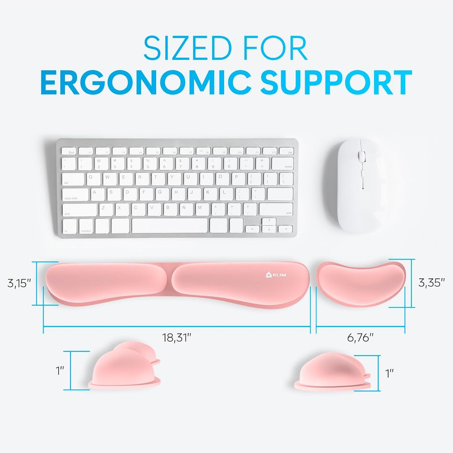 KLIM Mouse & Keyboard Wrist Rest Set - Silky Gel Memory Foam - Ergonomic Wrist Rest for Computer Keyboard, Wrist Pad for Keyboard + Wrist Rest for Mouse - for Gaming and Office - Pain Relief - Pink