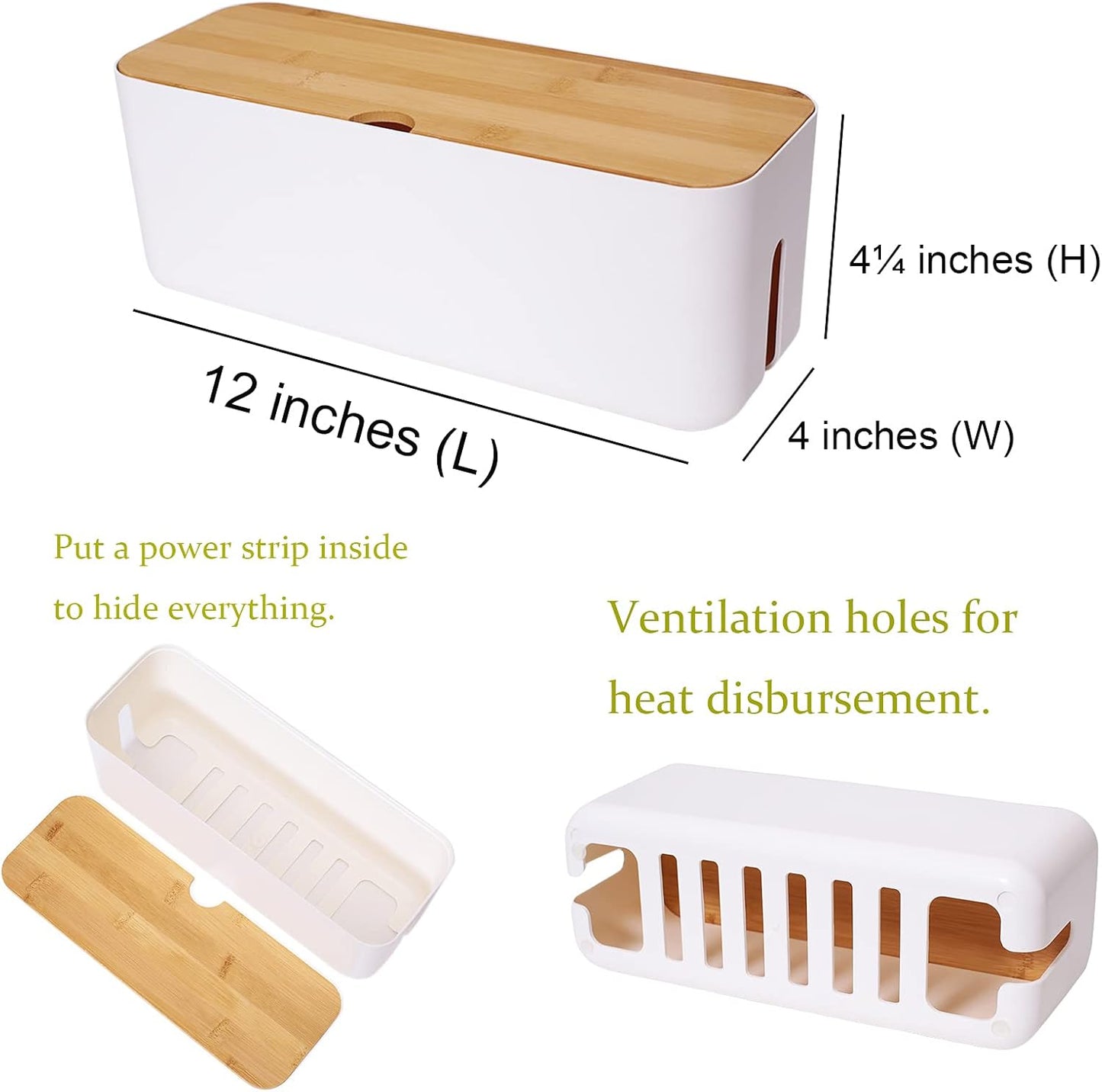 Changsuo Cable Management Box Set Cable Organizer Boxes for Extension Cord Power Stripe Surge Protector Wire Management Organizer Cover Hider for Desk Home Office Kitchen (Small & Large White)