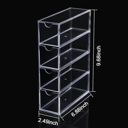Acrylic Stackable Drawer Organizer with 4 Clear Drawers for Bathroom & Vanity Makeup Storage