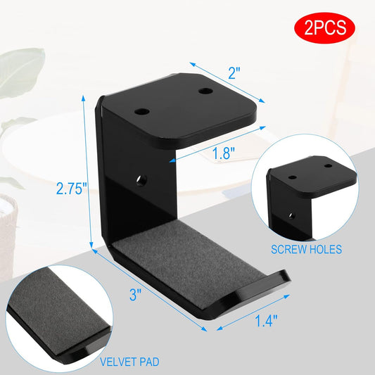 Cosmos 2 Pcs Headphone Hanger Mount Under-Desk Headset Hanger Hook Earphone Holder Wall Mount Hooks with Adhesive Tape & Screw Set Compatible with PC Gaming DJ Headset, Acrylic (Solid Black)
